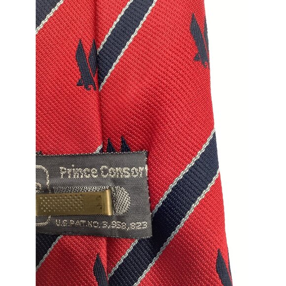 Vintage Prince Consort Red & Navy Striped Neck Tie With Eagle Motif - Picture 5 of 8